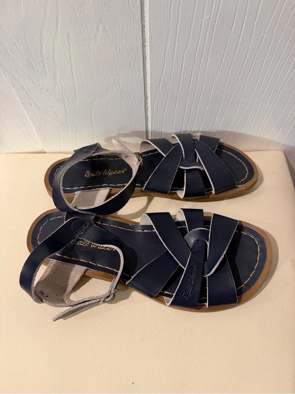 Salt Water Sandals by Hoy Navy Leather Strappy Kids Sandals